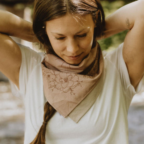 boho rose colored bandana woman