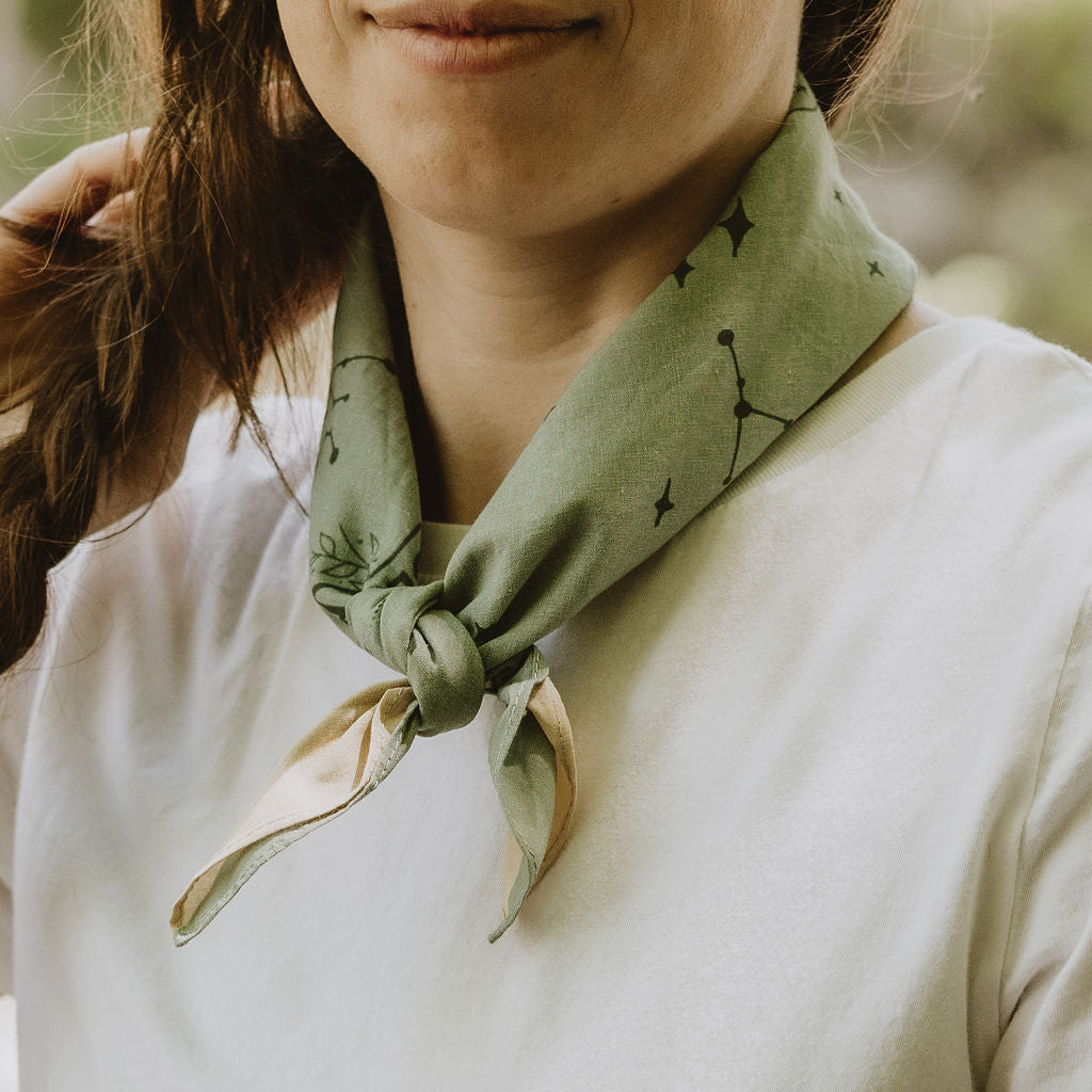 green star constellation bandana tied around neck with knot