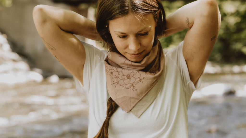 boho rose colored bandana woman